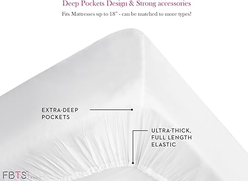 Miniatura 5 de FBTS Basic Juego de sábanas para cama de tamaño King, juego de sábanas de microfibra sedosas y transpirables, con bolsillo profundo de 18 pulgadas,