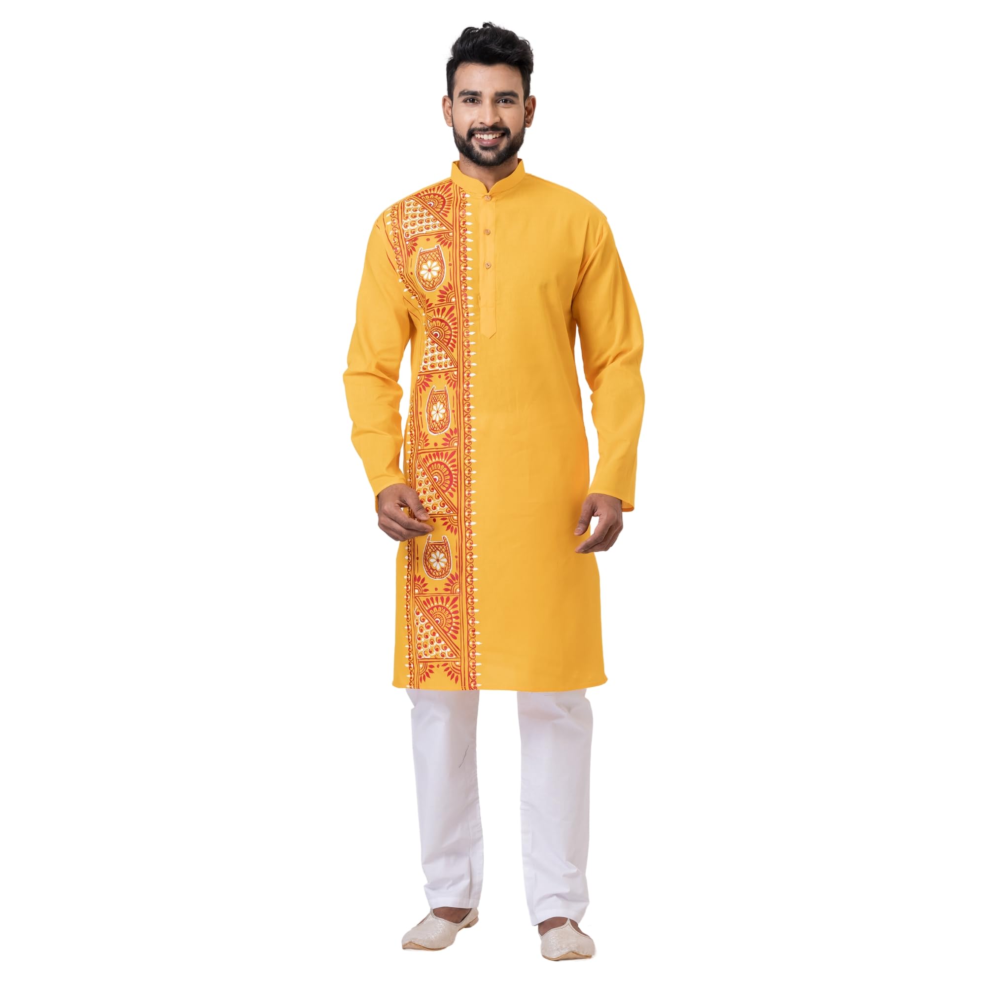 Men's Traditional Yellow Kurta with Ethnic Embroidery Full Sleeves-picture-41