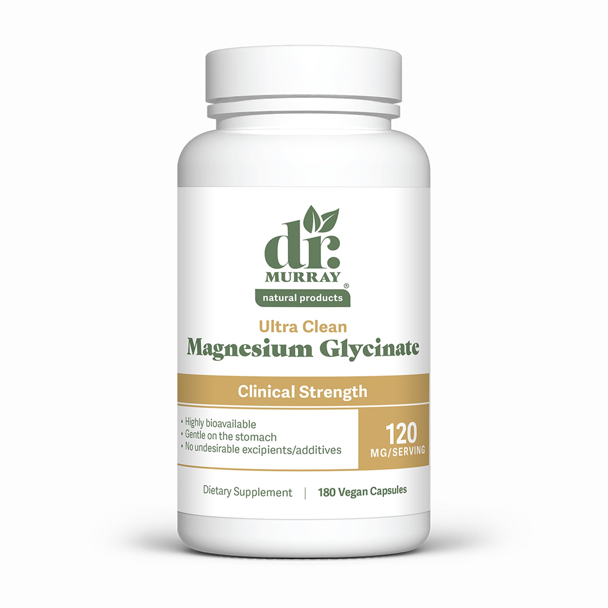 Dr. Murray's Magnesium Glycinate 120 mg, Vegan Caps, Sleep Aid, 180 Count 180 Count (Pack of 1)