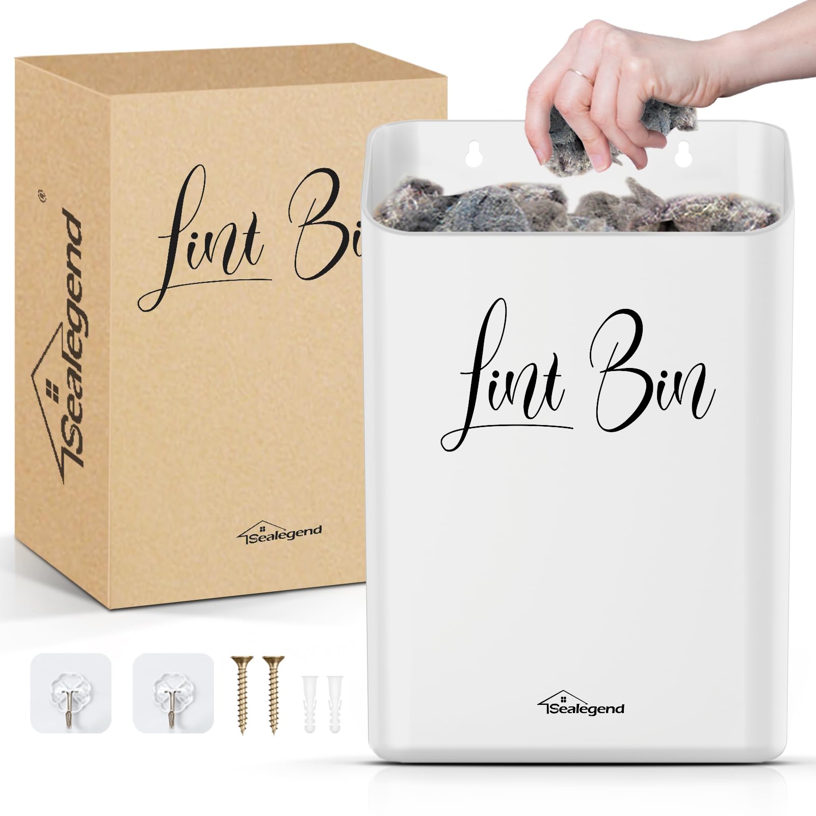 SealegendMagnetic Lint Bin Lint Trash Can for Laundry Room Organization and Storage Dryer Lint Bin Decor Wall Mounted Space-Saving, White