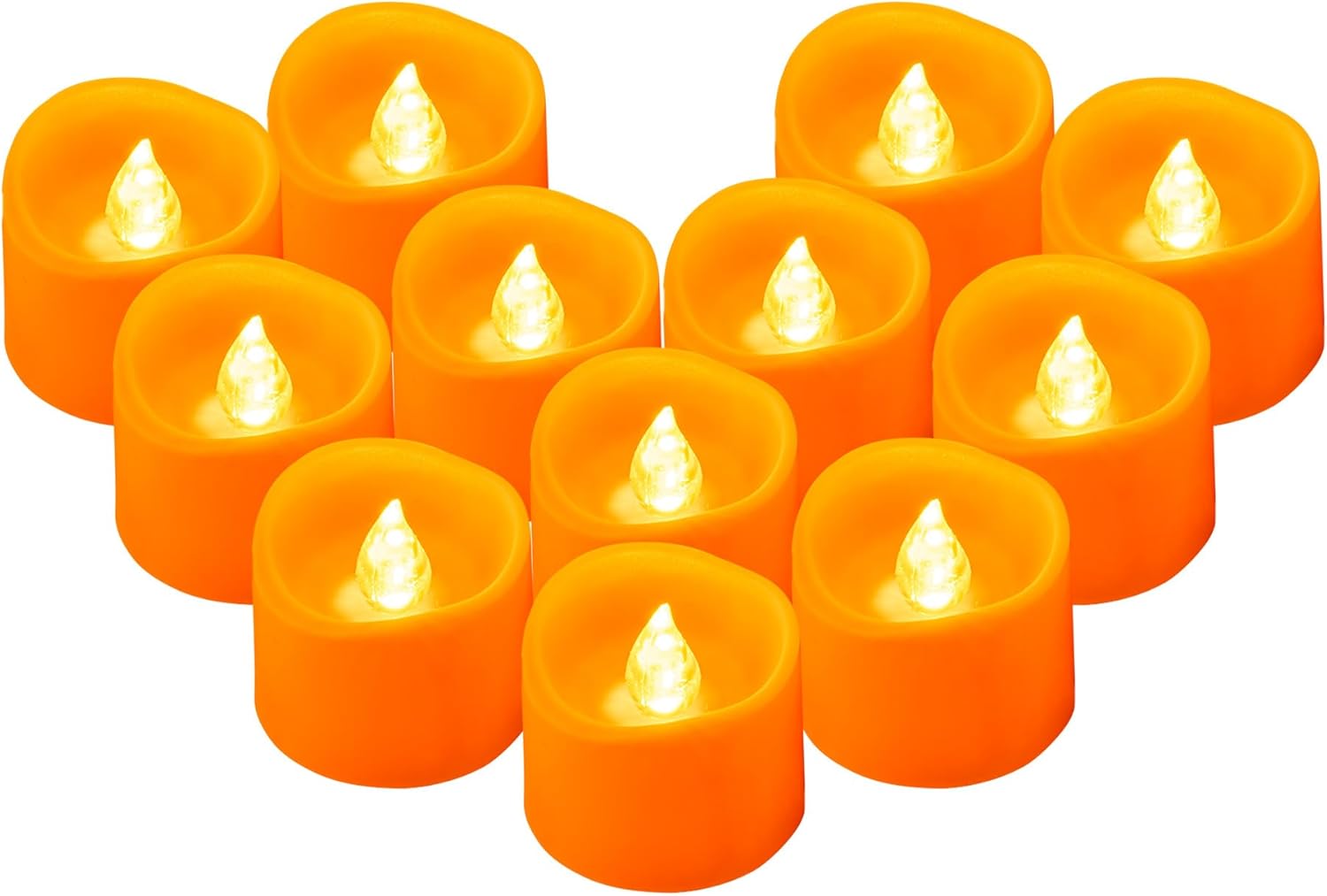12 Pack Orange Tea Lights Battery Operated, Flameless Flickering Halloween LED Votive Tealight Candle, Outdoor Battery Flicker Electric Fake Candles Bulk for Pumpkin Christmas Fall Decorations