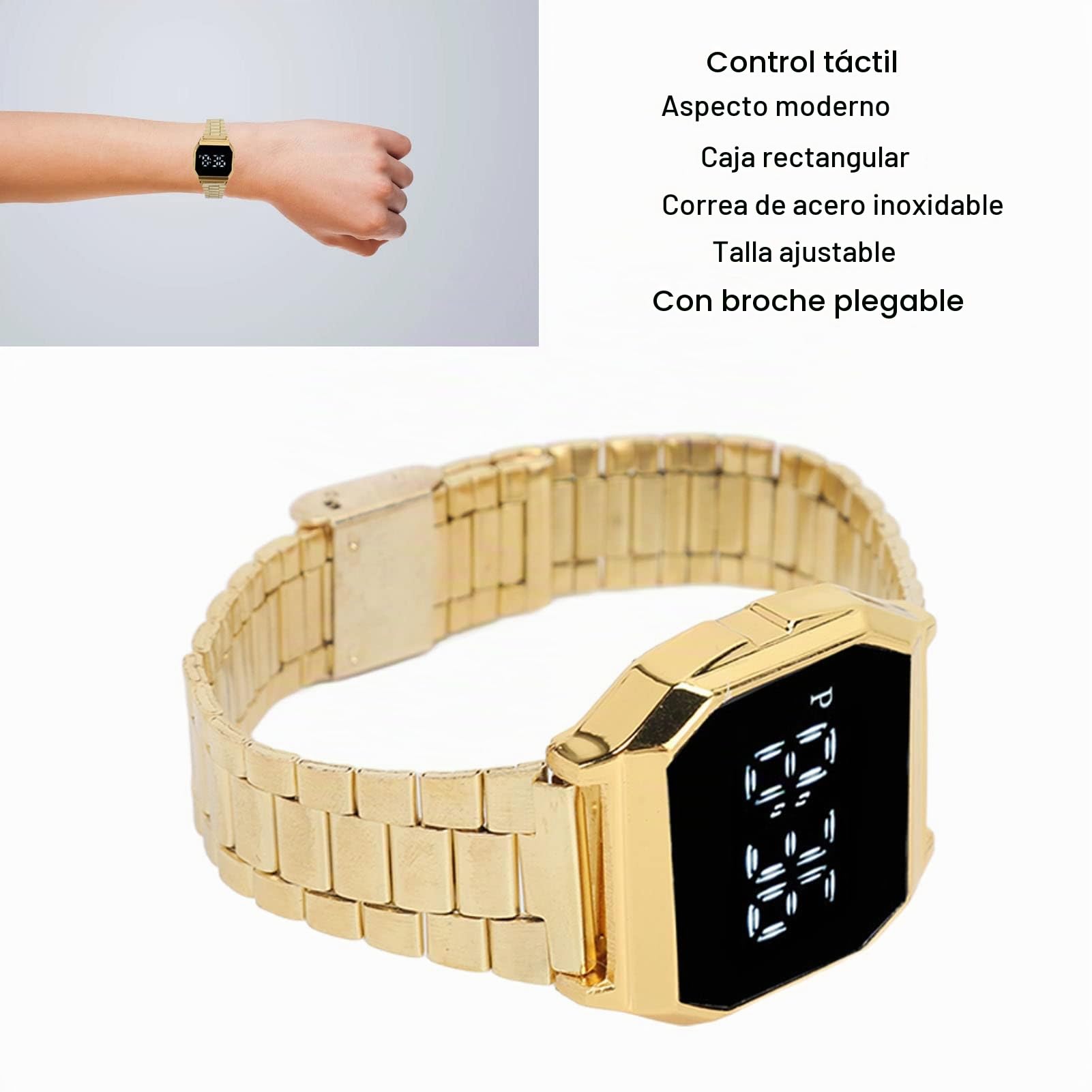 Reloj Digital LCD para Uso Diario de Estudiantes, Deportivo con Función de Luz Nocturna para Niños, Adolescentes Y Adultos (Dorado)