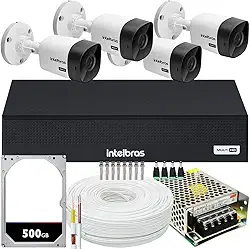 Kit Cftv Monitoramento 4 Cameras Intelbras Vhc 1120 Hd 500gb