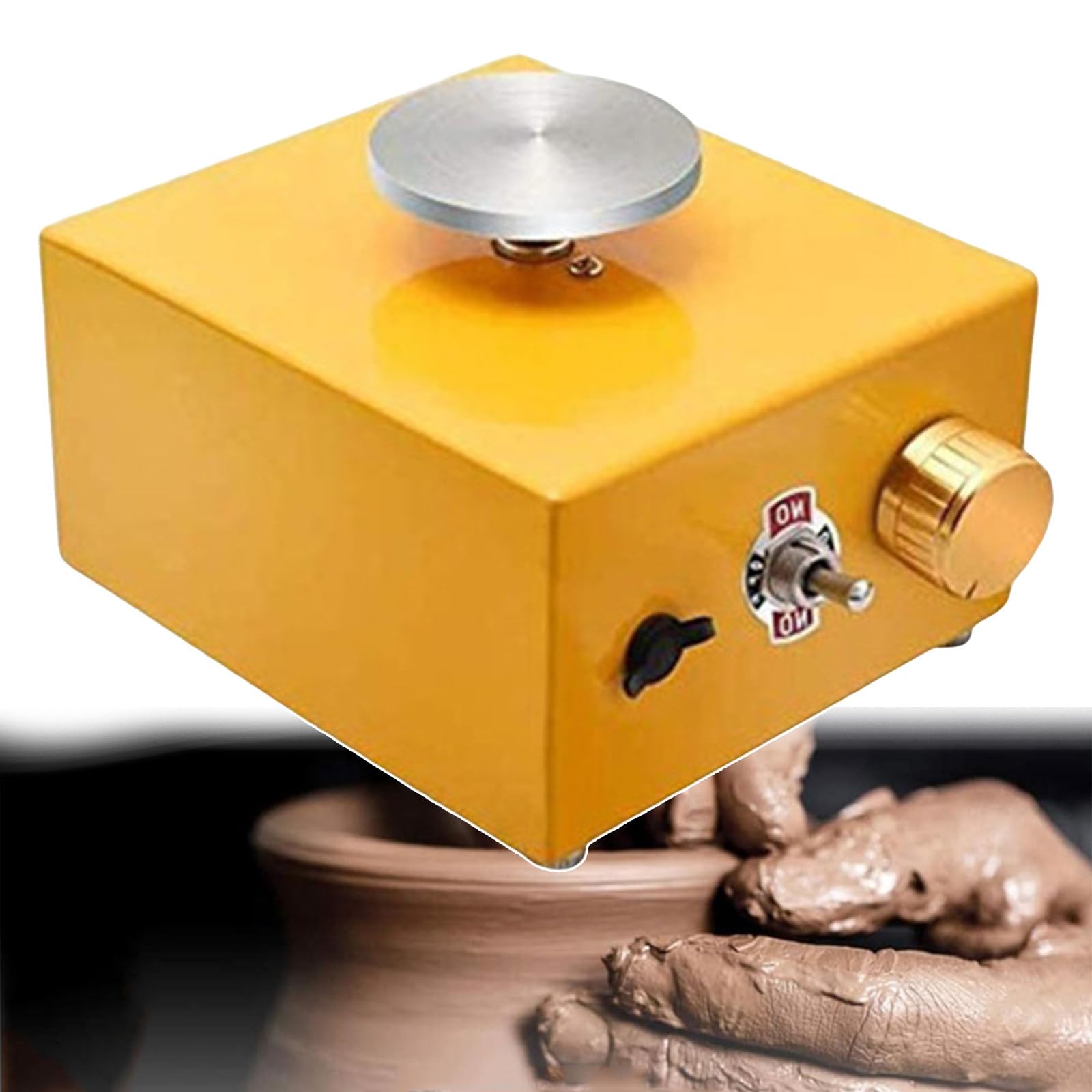 8 narzędzi do gliny i 2 aluminiowe talerze obrotowe - miniaturowa maszyna do wyrobu gliny do nauczania w szkole, w domu(Yellow)