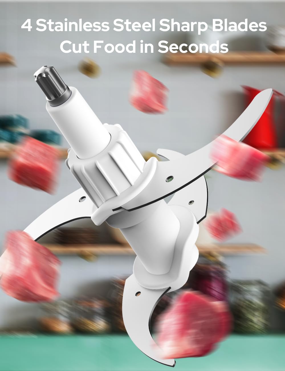 UN1QUE Electirc Chopper for Kicthen, Meat Grinders, 2 Speed Modes, One Touch Operation, 304 Stainless Steel Bowl Food Processor with Egg Whisk & Egg Beater, for Vegetables, Meat, Onion, Garlic, Mince 1