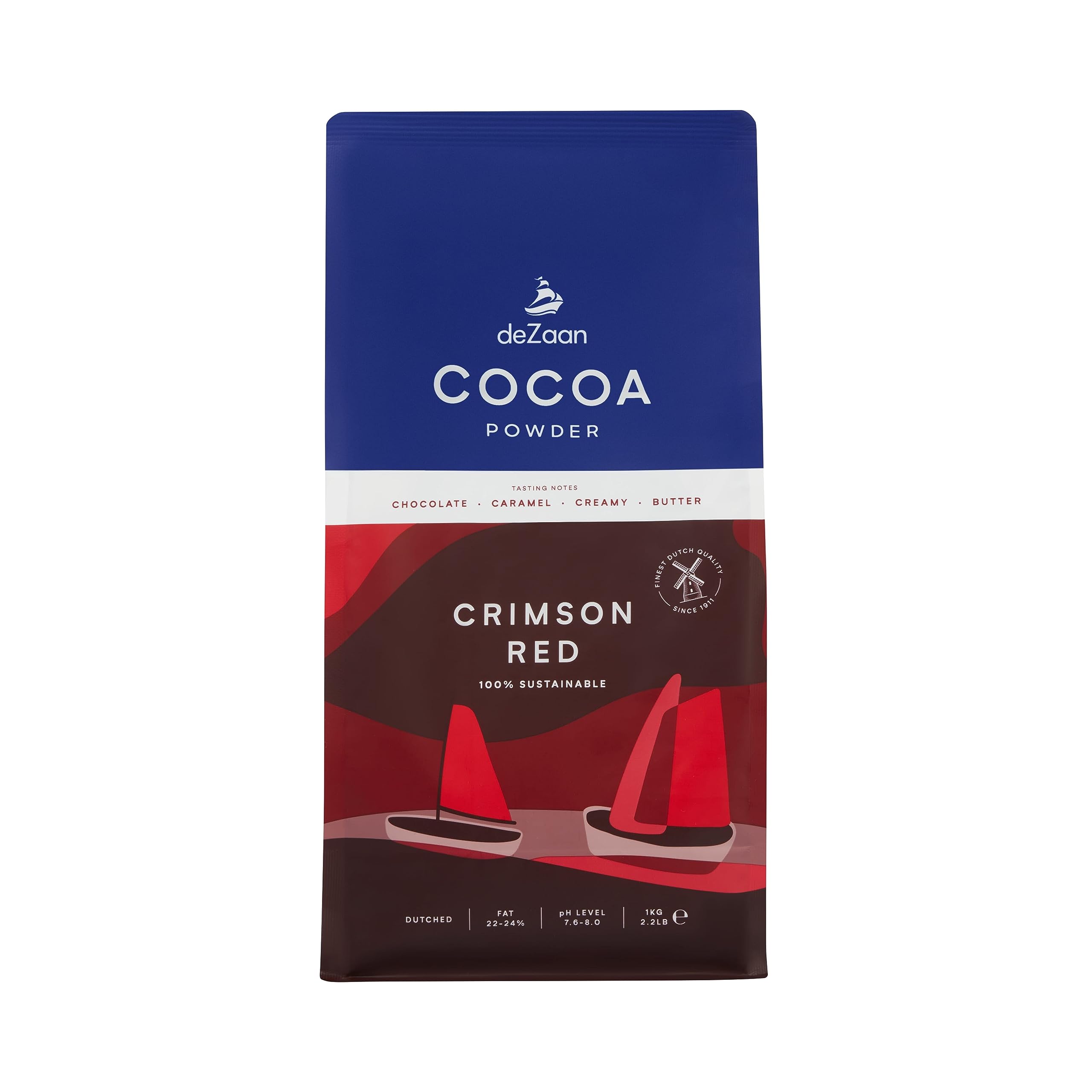 deZaan Holland Crimson Red Dutched Cocoa Powder, 22-24% Fat, Finest Dutch Quality Since 1911