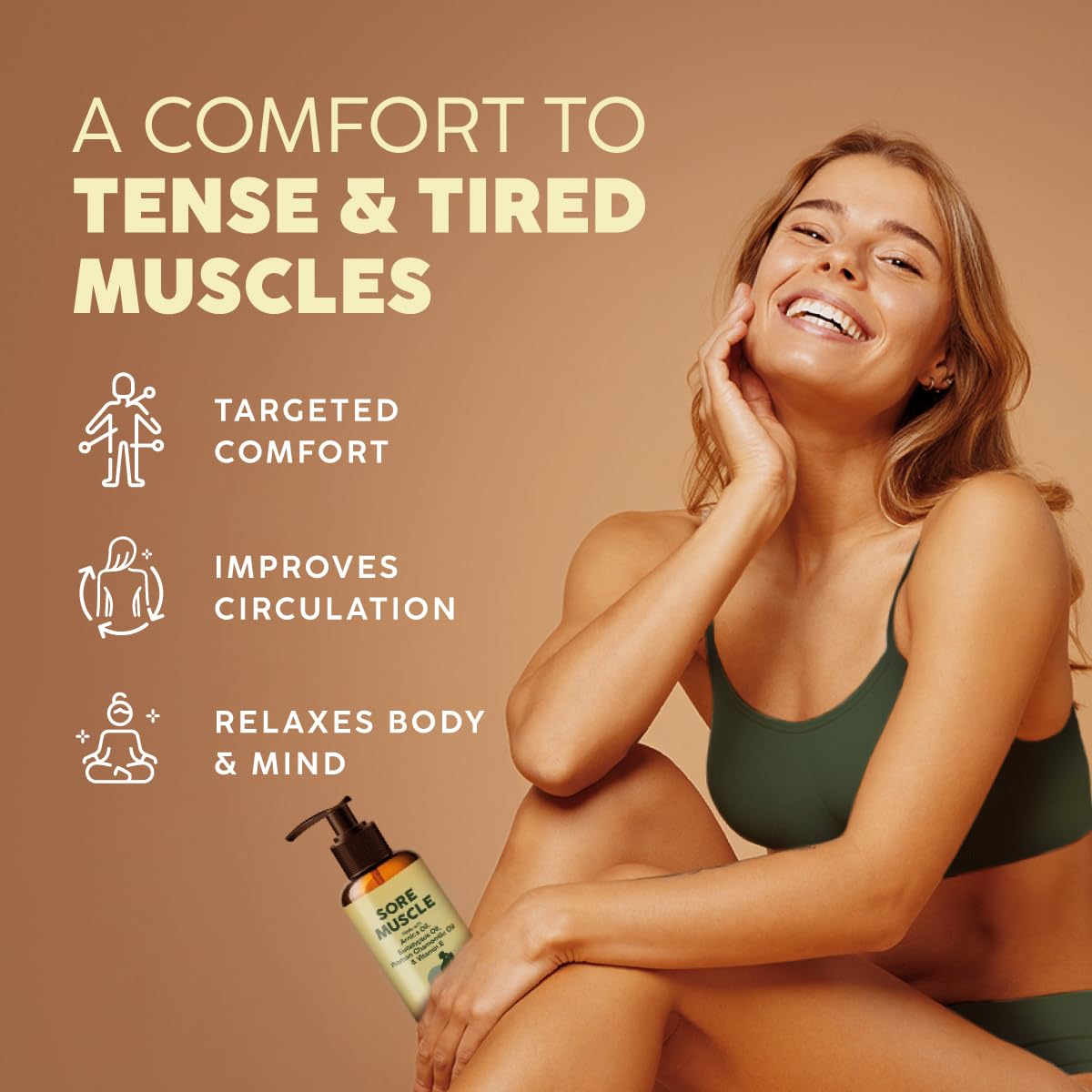 Sore Muscle Massage Oil 6.76 Oz - Moisturizing & Relaxing for Full Body Massage - Blended with Eucalyptus, Roman Chamomile & More - 100% Natural Body Oils for Women & Men - Spa Quality & Light Weight