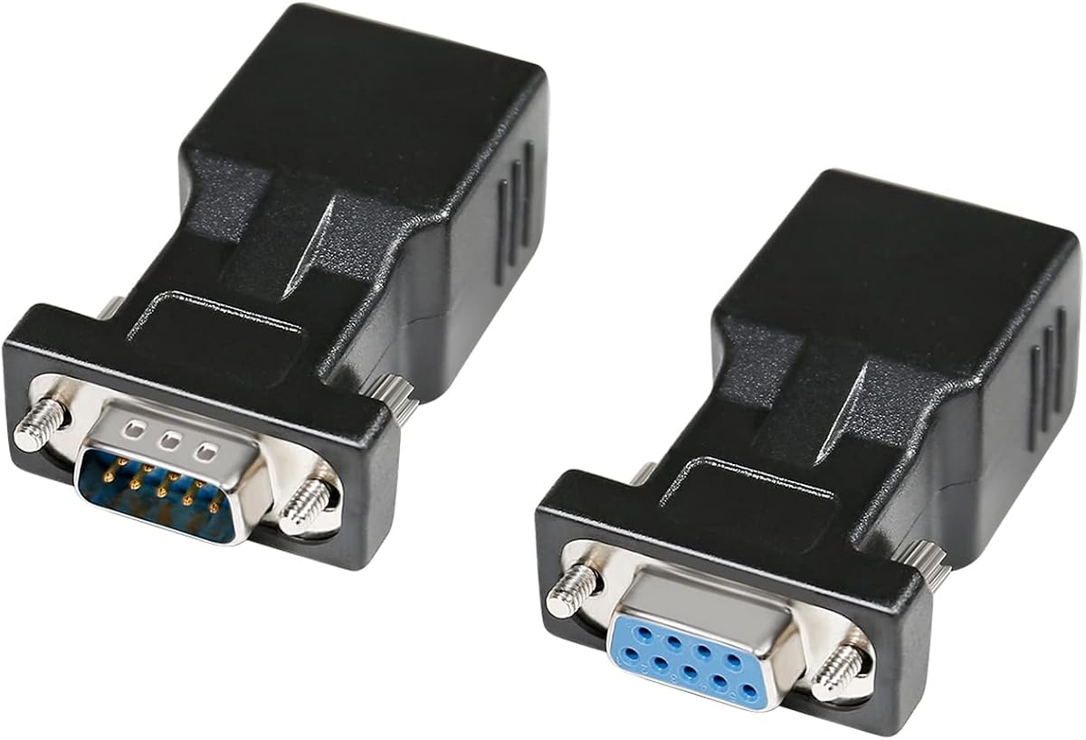 DTECH RS232 DB9 to RJ45 Serial Adapter DB-9 Female/Male to RJ-45 Female Ethernet Converter (2 Pack)