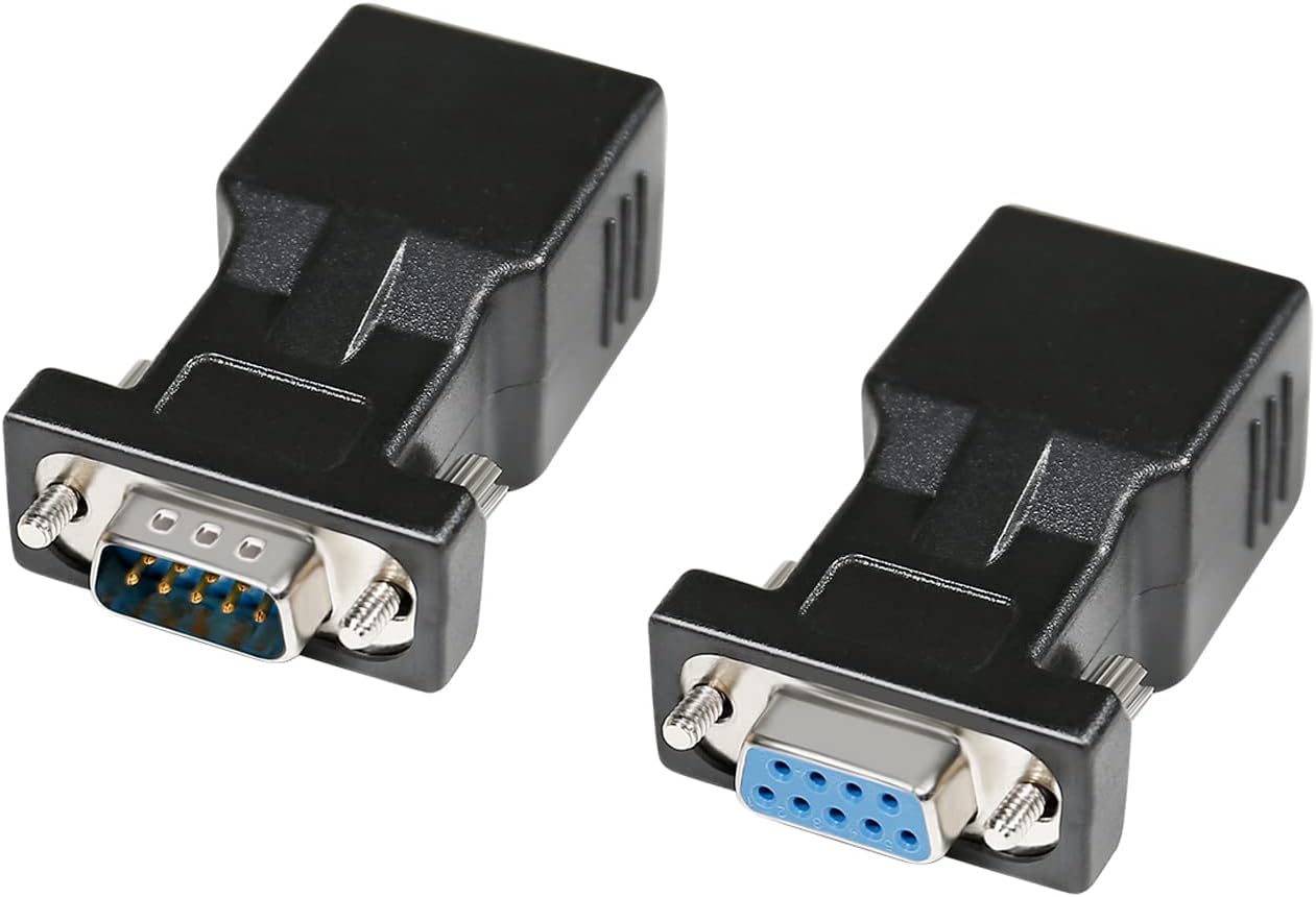 DTech RS232 DB9 to RJ45 Serial Adapter DB-9 Female/Male to RJ-45 Female Ethernet Converter (2 Pack)
