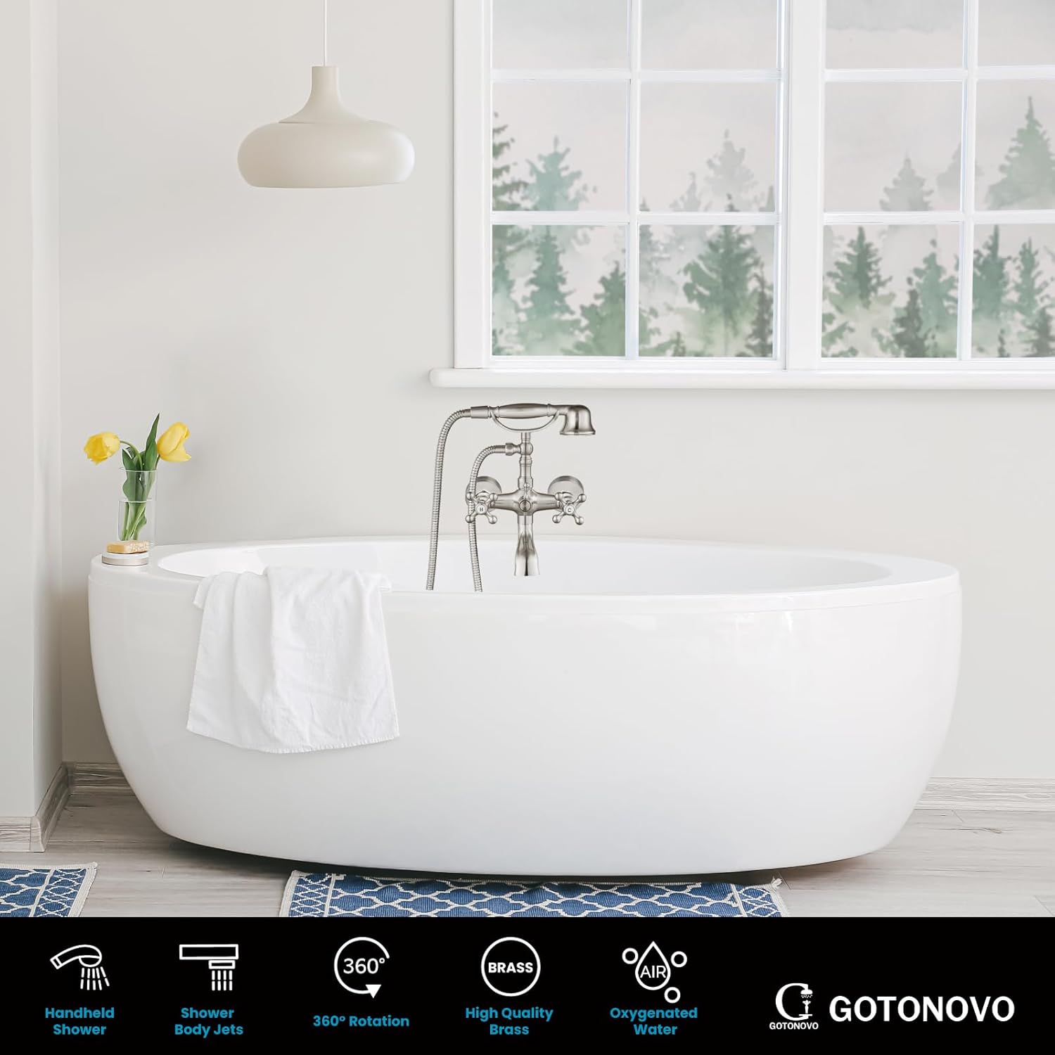 Brushed Nickel Wall-Mounted Clawfoot Tub Faucet with Handheld Shower
