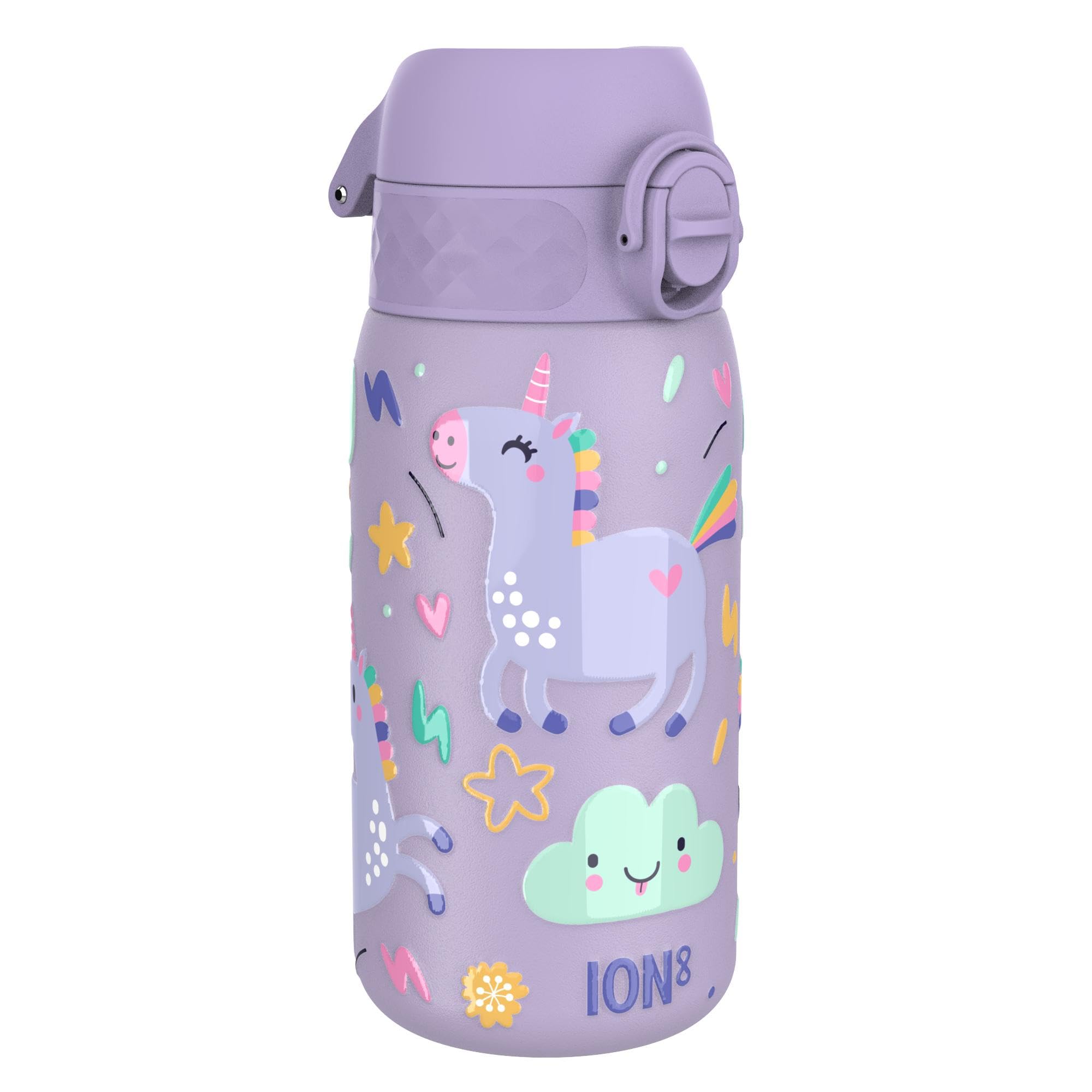 ION8 Vacuum Insulated Steel Water Bottle, 320 ml/11 oz, Leak Proof, Easy to Open, Secure Lock, Dishwasher Safe, Carry Handle, Metal Water Bottle, ThermoShield Stainless Steel, Unicorns