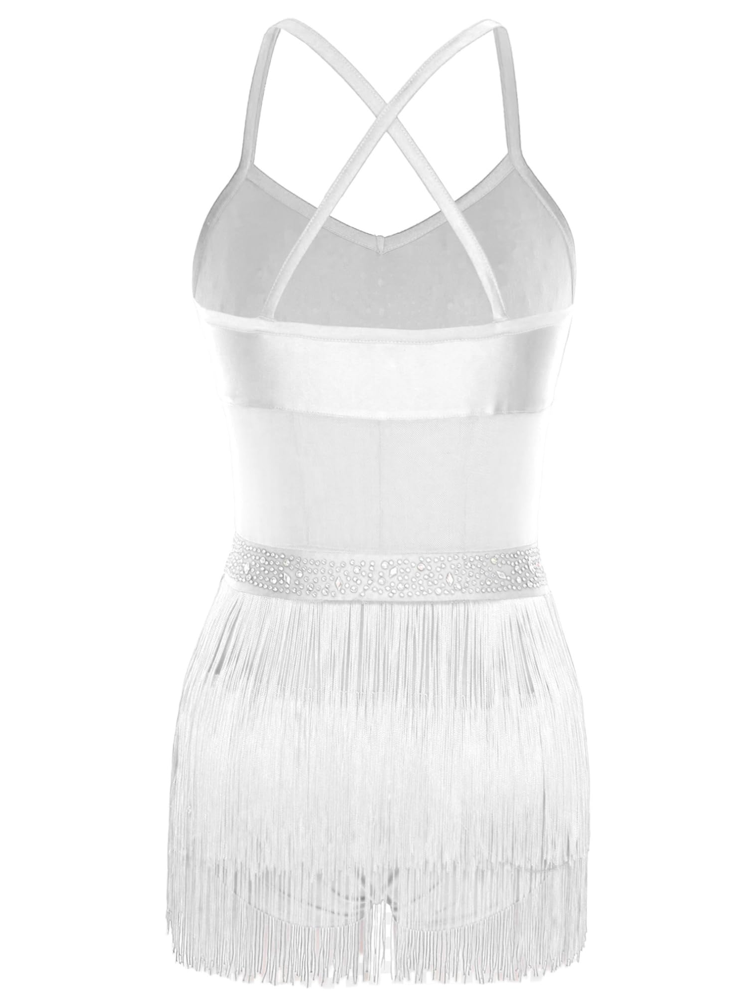 JEATHA Maillot De Baile Latino para Mujer Vestido con Flecos Lentejuelas Traje De Baile Salsa Cha Cha Rumba