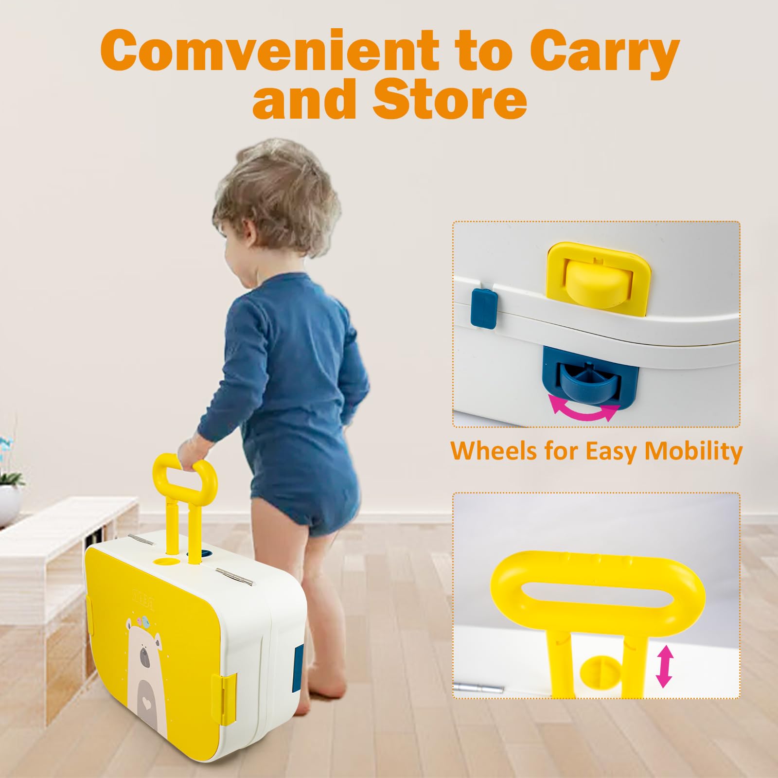 RedCrab Juego de Mesa Actividades para Niños, 2 en1 Mesa Infantil Multifuncional Mesa de Bloques de Construcción, Juegos de Construcción para Niños - Convertible en Equipaje con Ruedas