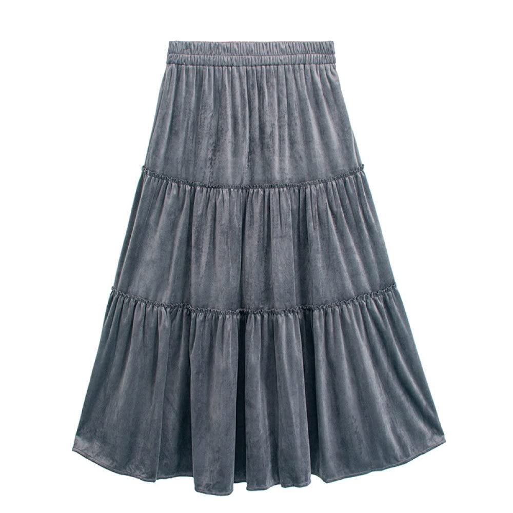 Spódnice dla kobiet Długość midi, złota aksamitna czarna spódnica zimowa Elastyczna talia Vintage Spódnice z wysokim stanem Ciepłe spódnice maxi dla kobiet Lini(Grey One Size)