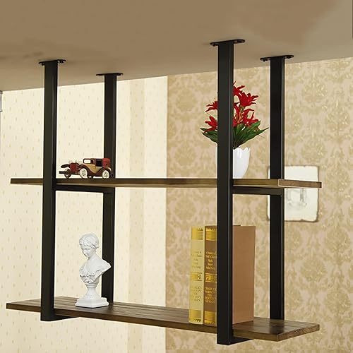 Miniatura 2 de Shelves Whftd Ceiling Wine Rack Plant Display Stand - Industrial Retro Solid Wood Hanging Shelf, 2 Layer Industrial Pipe Shelves, Display Flower