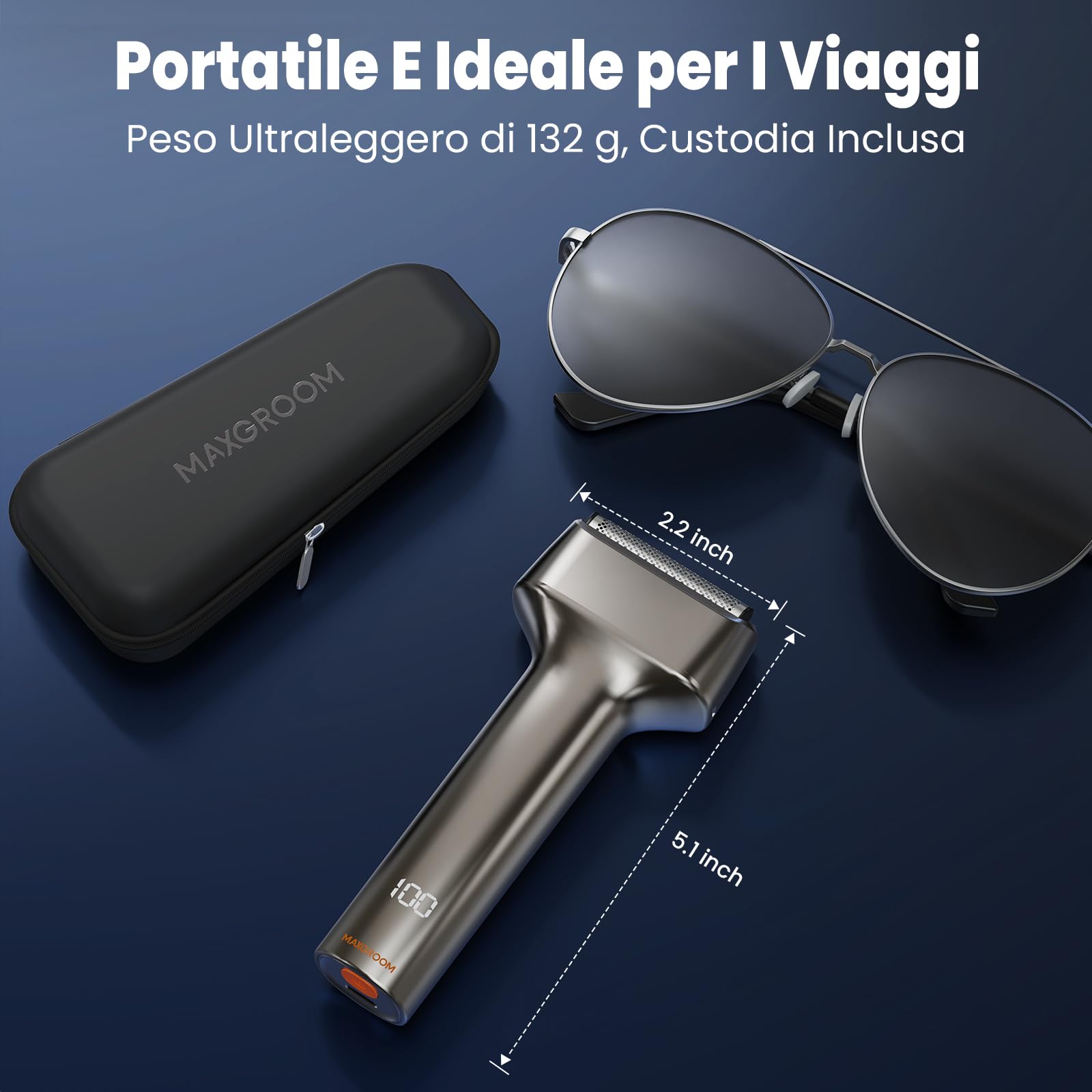 MAXGROOM Rasoio Elettrico Barba, rasoio elettrico a pelle a 3 testine flottanti, Shaver barba IPX7 testina rimovibile, 70 minuti di autonomia, 132 g leggero e portatile, USB-C e LED