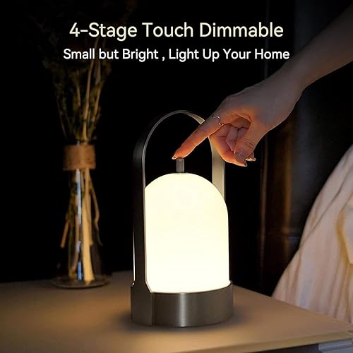 Miniatura 3 de Tubicen Lámpara de mesa LED portátil para exteriores, impermeable, 4000 mAh, funciona con pilas, lámpara de mesa inalámbrica recargable, táctil de 4