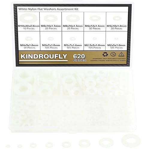 Miniatura 8 de Kindroufly 620 arandelas planas de nailon, 8 tamaños, arandelas de plástico de nailon negro, kit surtido de arandelas (M2 M2.5 M3 M4 M5 M6 M8 M10)