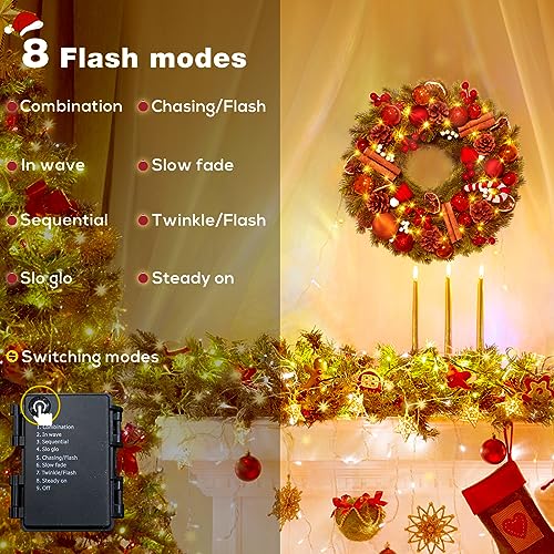 Quntis Guirlanda de Natal para porta da frente, guirlanda de 40 luzes LED de 40 cm misturada com dec