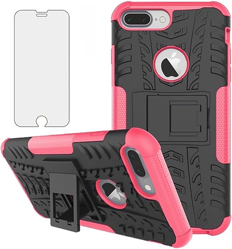 Miniatura 11 de Funda para iPhone 7plus 8plus 7/8 Plus 5.5 con protector de pantalla de vidrio templado y soporte, accesorios híbridos duros y resistentes para Rojo