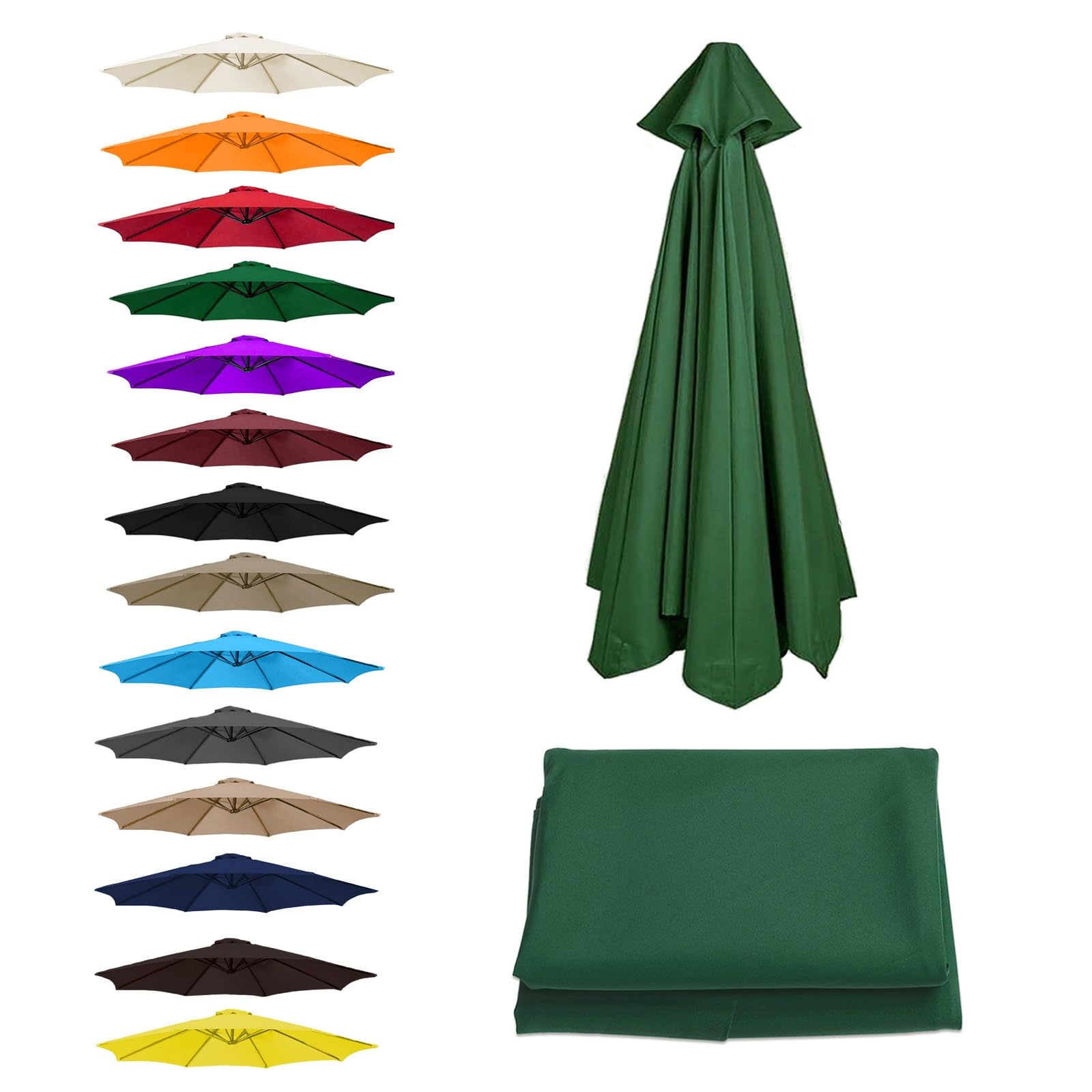2-3.50m Garden Parasol Canopy Cover, 6/8 Ribs, Umbrella Replacement Canopy, Market Table Parasol Replacement Top(Dark green,8.8ft (270cm)/6 Ribs)