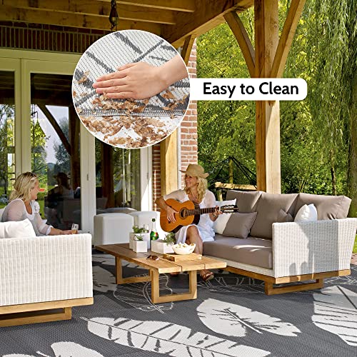 GENIMO Outdoor Rug for Patio Clearance,6'x9' Reversible Tropical Rugs,Plastic Waterproof Mat,Rv,Porch,Camping,Deck,Camper,Balcony,White & Gray - Image 5