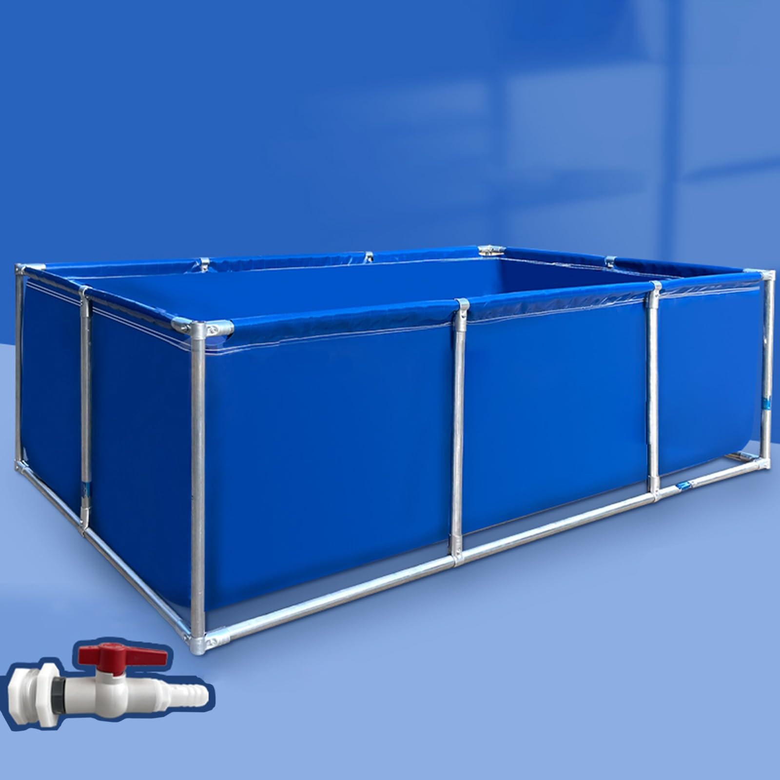 Estanque de Lona para Peces, Piscinas rectangulares de 1,6/2/3 pies de Altura, Color Azul, para Exteriores, sobre el Suelo, con válvula de Control de Flujo y Drenaje rápido (1,5 x 1 x 0,5 m