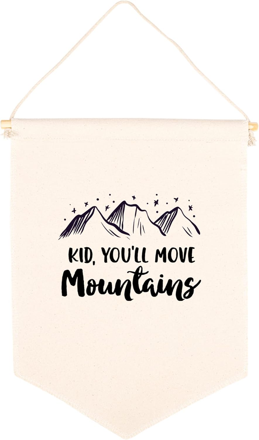 Andaz Press Hanging Wall Canvas Banner, Kid, You'll Move Mountains Canvas Tapestry Wall Hanging Banner for Baby Girl, Baby Boy, Kids Canvas Nursery Wall Decoration Banner, Pennant Flag Wall Art Decor