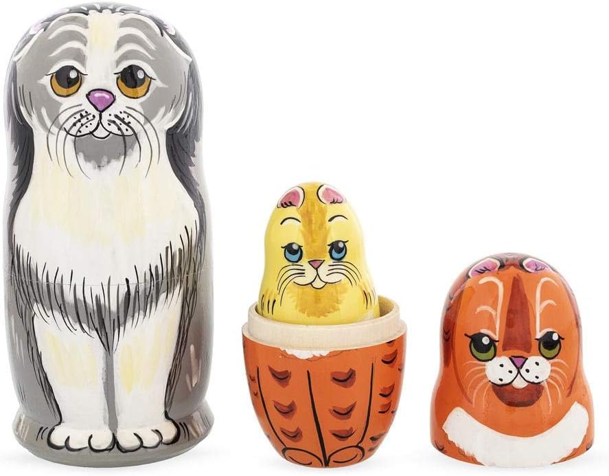 BestPysanky Set of 5 Cats Family Wooden Nesting Dolls 6 Inches