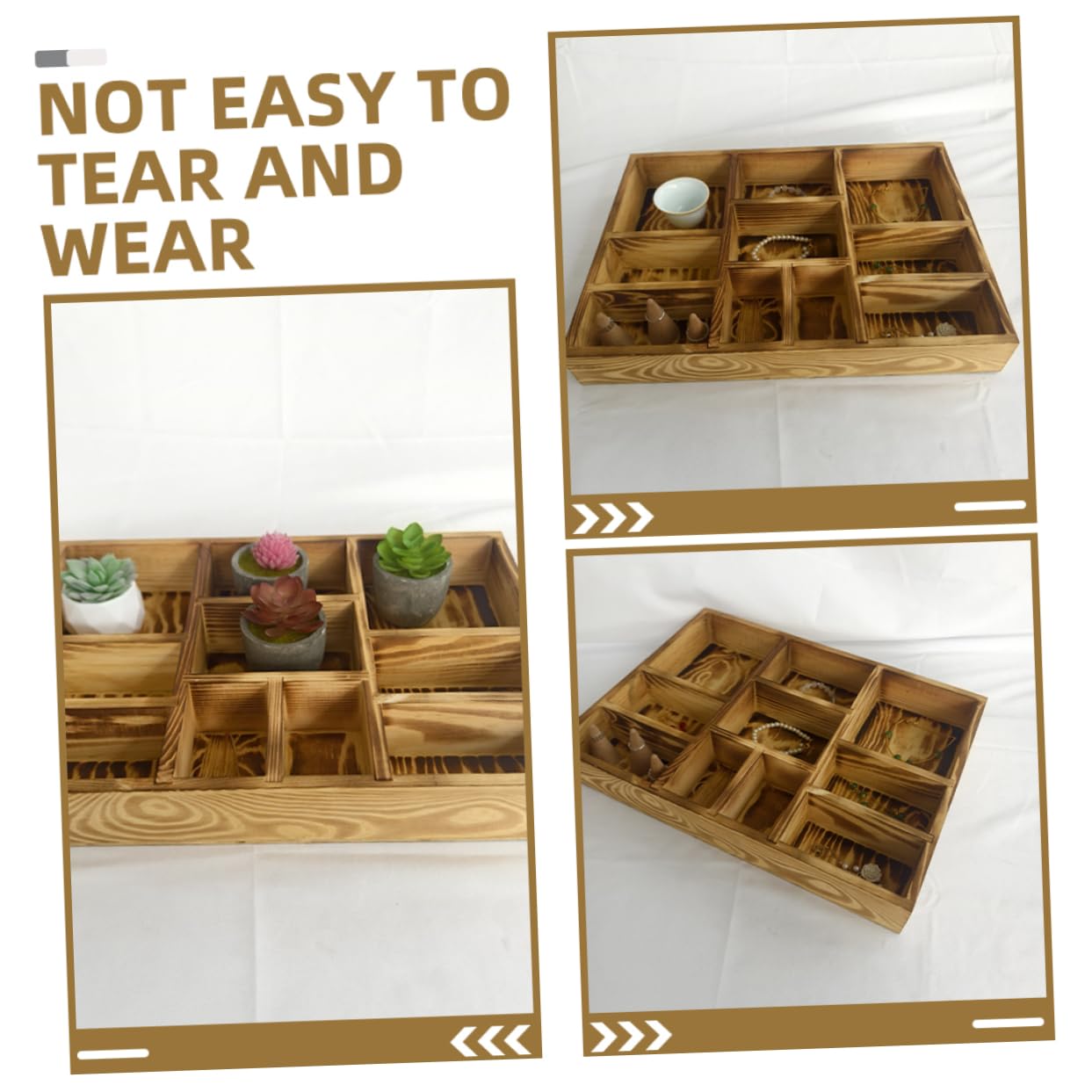 Plateau de Rangement Bijoux en Bois à Compartiments pour Montres et Bagues