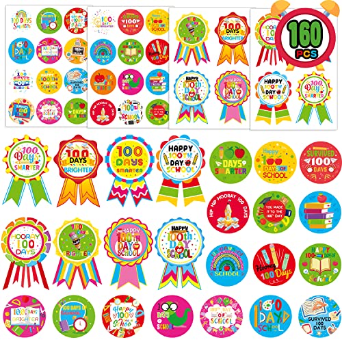 100 Days of School Stickers 100th Day of School Stickers for Kids Teacher Reward 100 Days Smarter Badge Sticker for Shirt Scrapbooking Cards Bags Party Favors