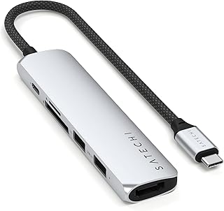 SATECHI 6 in 1 USB-C スリムプラス マルチポートアダプター(100W急速充電ハブ、4K@60Hz HDMI変換器、USB-A 10Gbps ×2高速データ転送ポート、SD/microSDリーダー付、MacBook Air & Pro、ノートパソコン対応)– シルバー