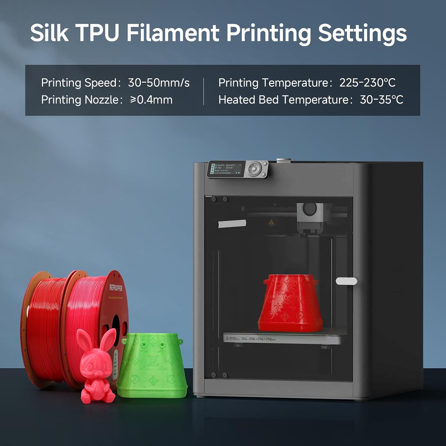 Reprapper Silk TPU Filament, 95A Shore Hardness, 1kg TPU 1.75mm, Elastic 3D Printer Filament, Flexible & Soft Filament for 3D Printer (± 0.03mm) 2.2lb, Red