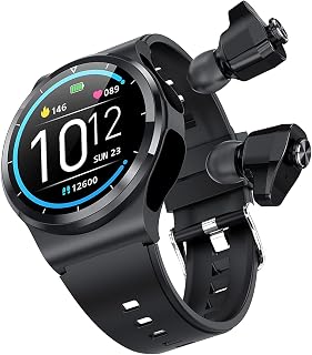 2 In 1 Smart Watch with Earbuds, Sports Fitness Tracker for Men, 1.3 Inch Touch HD Screen Activity Tracker, Bluetooth 5.0 HD Call, IP67 Waterproof for Android IOS (Black)
