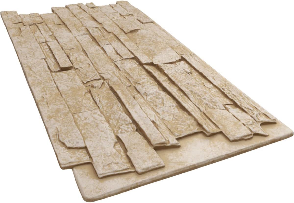 Ekena Millwork 49"W x 25 1/2"H x 1 1/4"D Acadia Ledge Stacked Stone, StoneWall Faux Stone Siding Panel, Sandstone