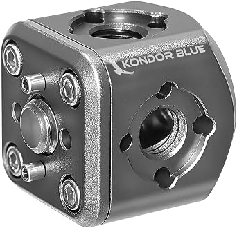KONDOR BLUE | ARRI Cube Accessory Mount | 5X ARRI-Style 3/8-16 Anti-Twist Mounting Points, Captive 3/8 Bolt, 30mm Camera Rig Mount Block | Gray