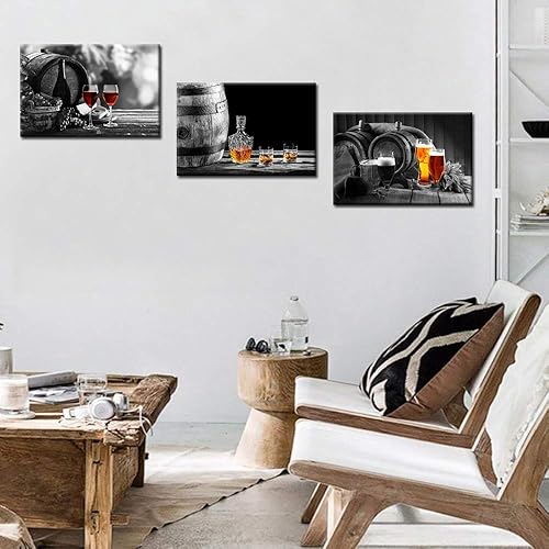 Miniatura 4 de Nachic Wall - 3 piezas de arte de pared de cocina, whisky, cerveza, vino, impresiones en lienzo para comedor, bar, decoración de bodegón, pintura