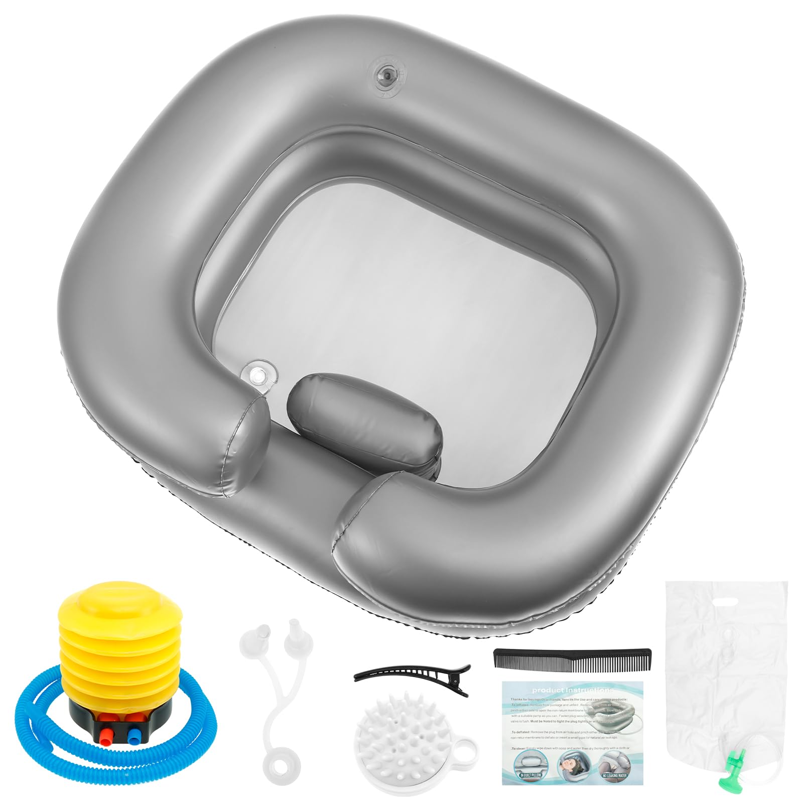 Inflatable Shampoo Basin, Waterproof Inflatable Shampoo Bowl, Foldable Inflatable Wash Basin, Comfortable Inflatable Hair Washing Basin Hair Wash Bowl for Hair Washing Home(grey)