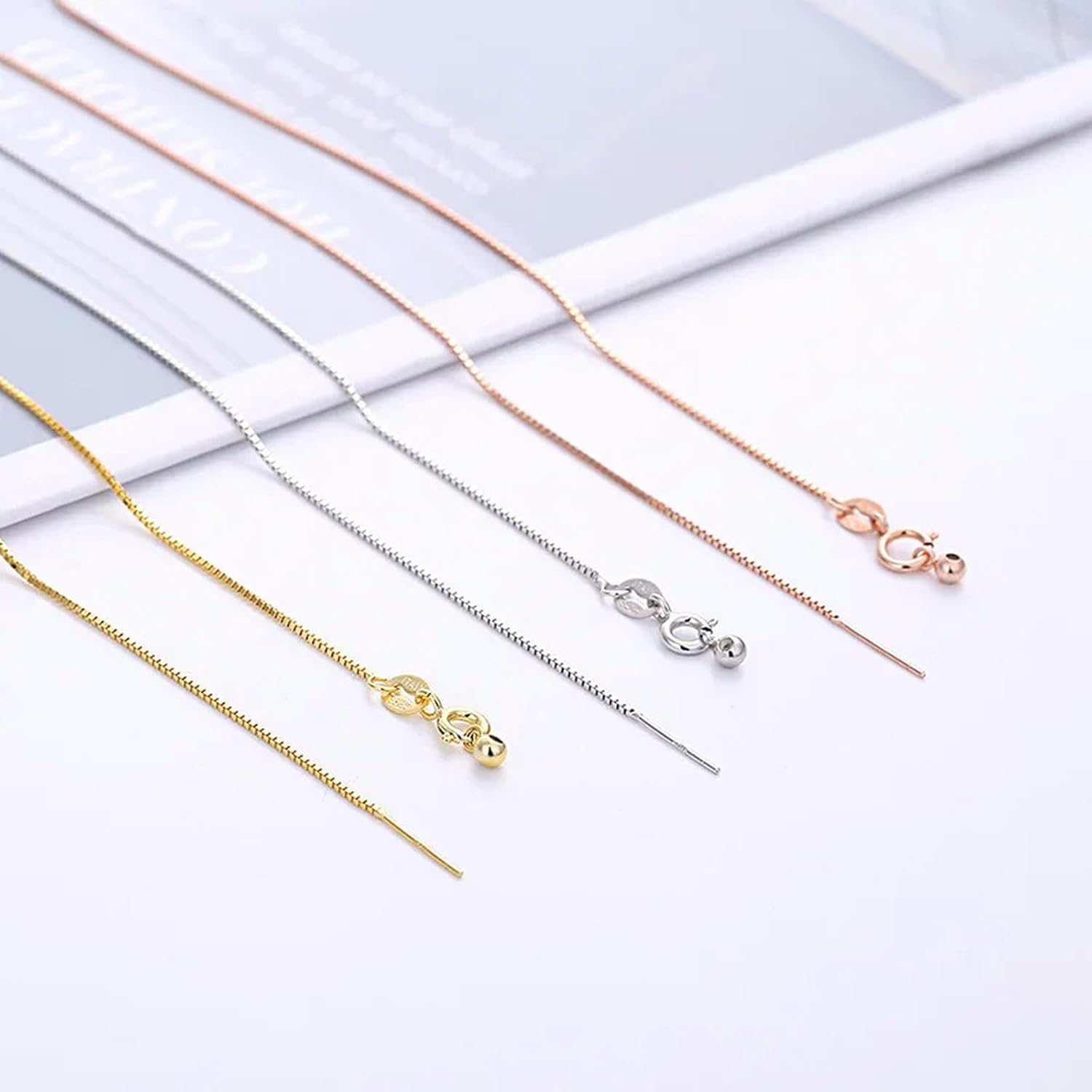 ファッションジュエリー S925 スターリングシルバー ゴールドメッキ ボックスチェーンネックレス DIY 調節可能 ビーズネックレ