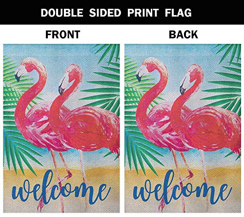 Aoyego Seasonal Accents Flamingo Garden Yard Flag 12.5"X 18" Double Sided Polyester Watercolor Two Flamingos On The Beach House Flag Banners For Patio Lawn Outdoor Home Decor #TOP2