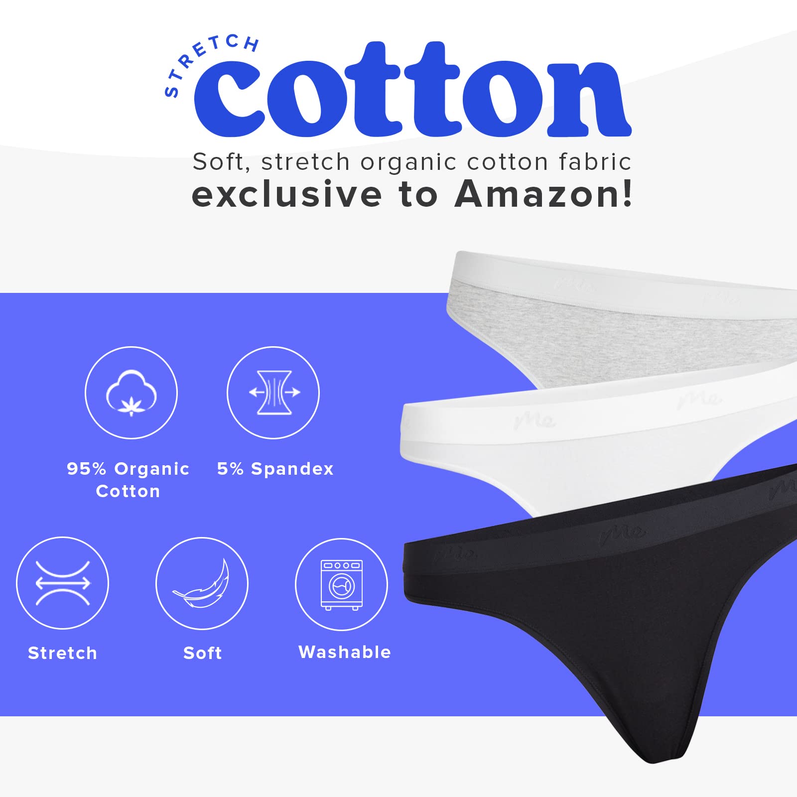 MeUndies – Women’s Stretch Cotton Mid Rise Thong - Comfortable Panties –Amazon Exclusive Fabric