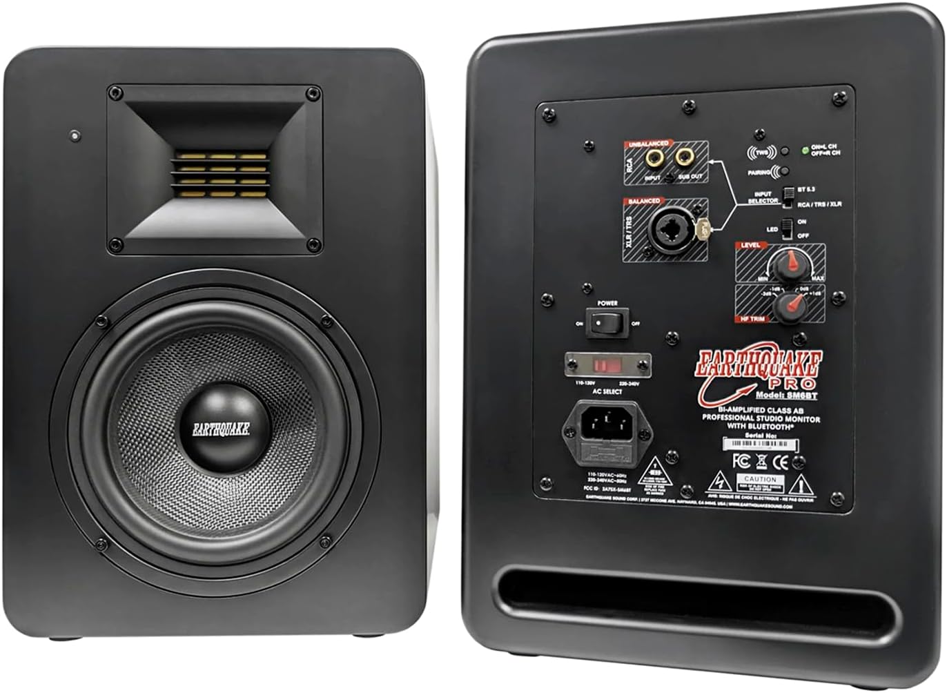 EARTHQUAKE SM6BT 6.5-inch Professional Studio Monitor Speaker Pair with 2-inch Ribbon Tweeter and Bluetooth Wireless v5.3 for Music Production and Mixing, 130W 2-Way, Matte Black