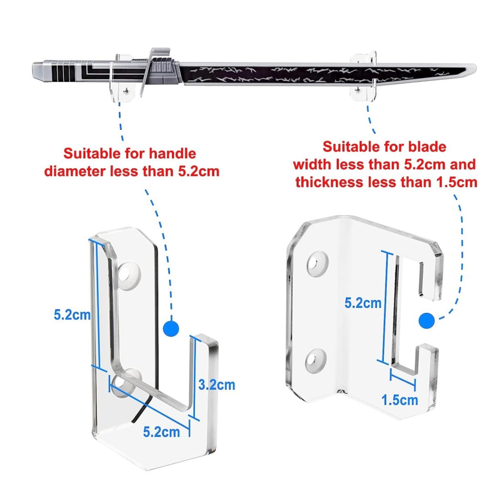 Tissting 2 Soportes para Espadas de Acrílico Horizontal para Montaje en Pared Samurái Tanto Rapier