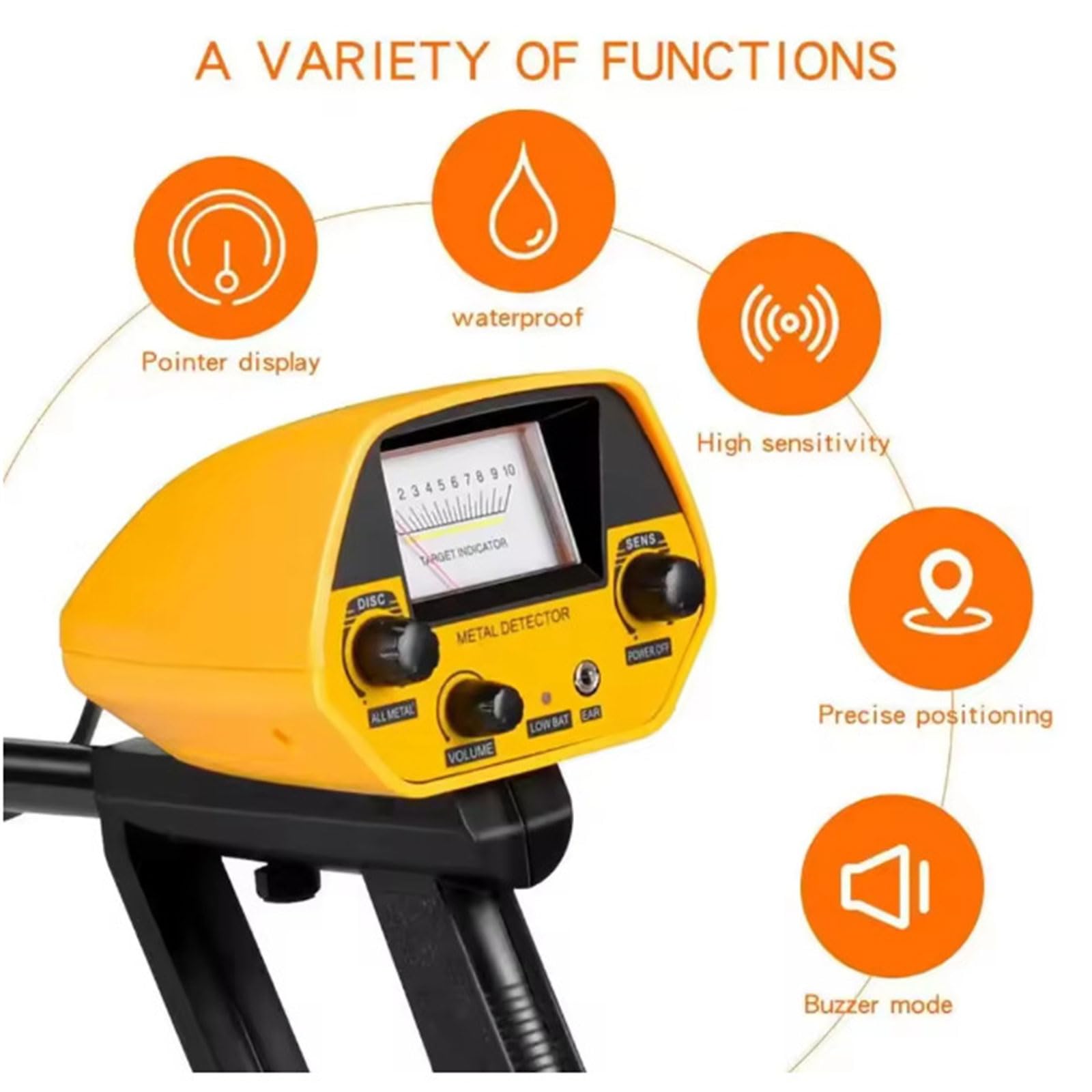 Detector de metales subterráneo, pantalla de puntero analógico, suelo