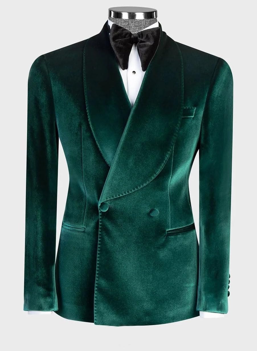 VENNYNG Men's Shinny Velvet Blazer Jacket Double Breasted Shawl Collar Formal Tuxedo Suit Coat for Wedding Party Business