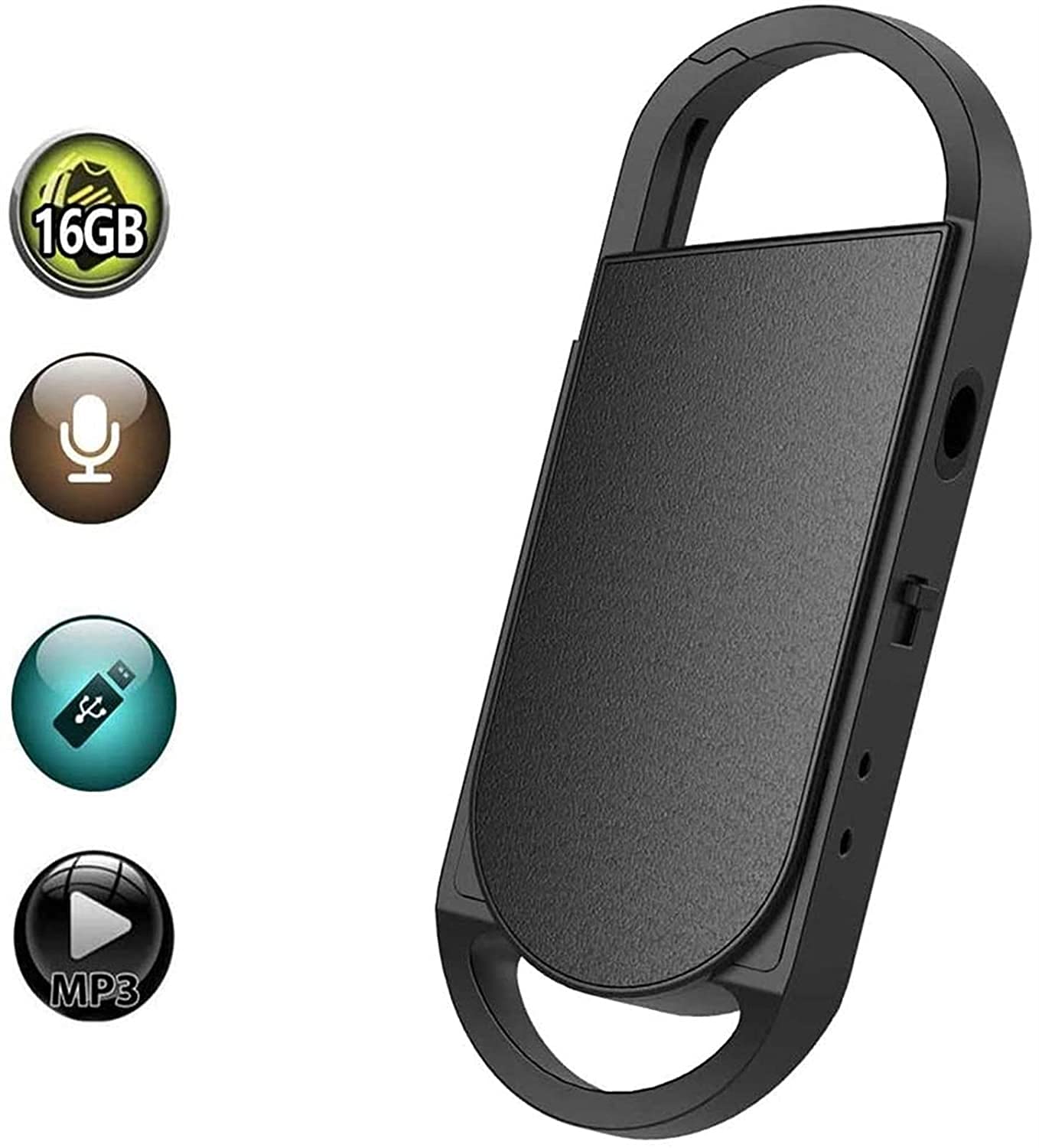Llavero Grabadora de Voz, grabadora de Audio Recargable de 32 GB con reproducción y Auricular, Mini Cinta portátil dictáfono con reducción de Ruido Inteligente, USB