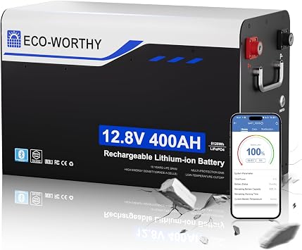 ECO-WORTHY 12V 400AH Metal Case LiFePO4 Lithium Battery with Bluetooth, Built in 250A BMS, Low-Temp Protection, 5120Wh Max for RV, Camper, Travel Trailer, Off-Grid
