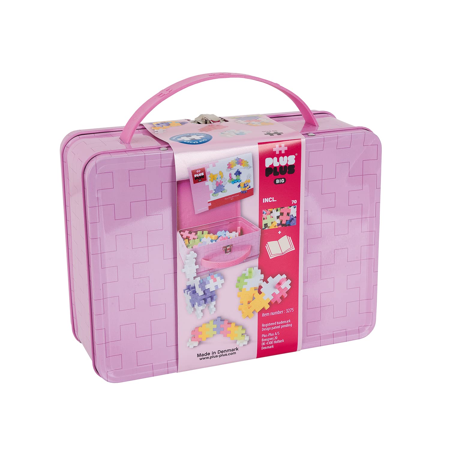 Plus-Plus 9603275 - Set di mattoncini da Costruzione, in Pratica Scatola di Metallo con Manico, 70 Pezzi, Multicolore