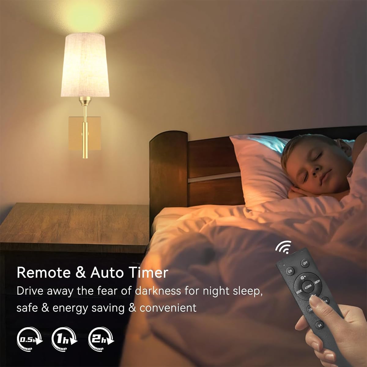 KZT Akku Wandleuchte Innen 5000mAh Wiederaufladbare Akku Wandlampe mit Fernbedienung und Touch Kabellose Wandlampen Gold Vintage Wandbeleuchtung mit Stoffschirm, für Schlafzimmer (1 Stück,Gold)