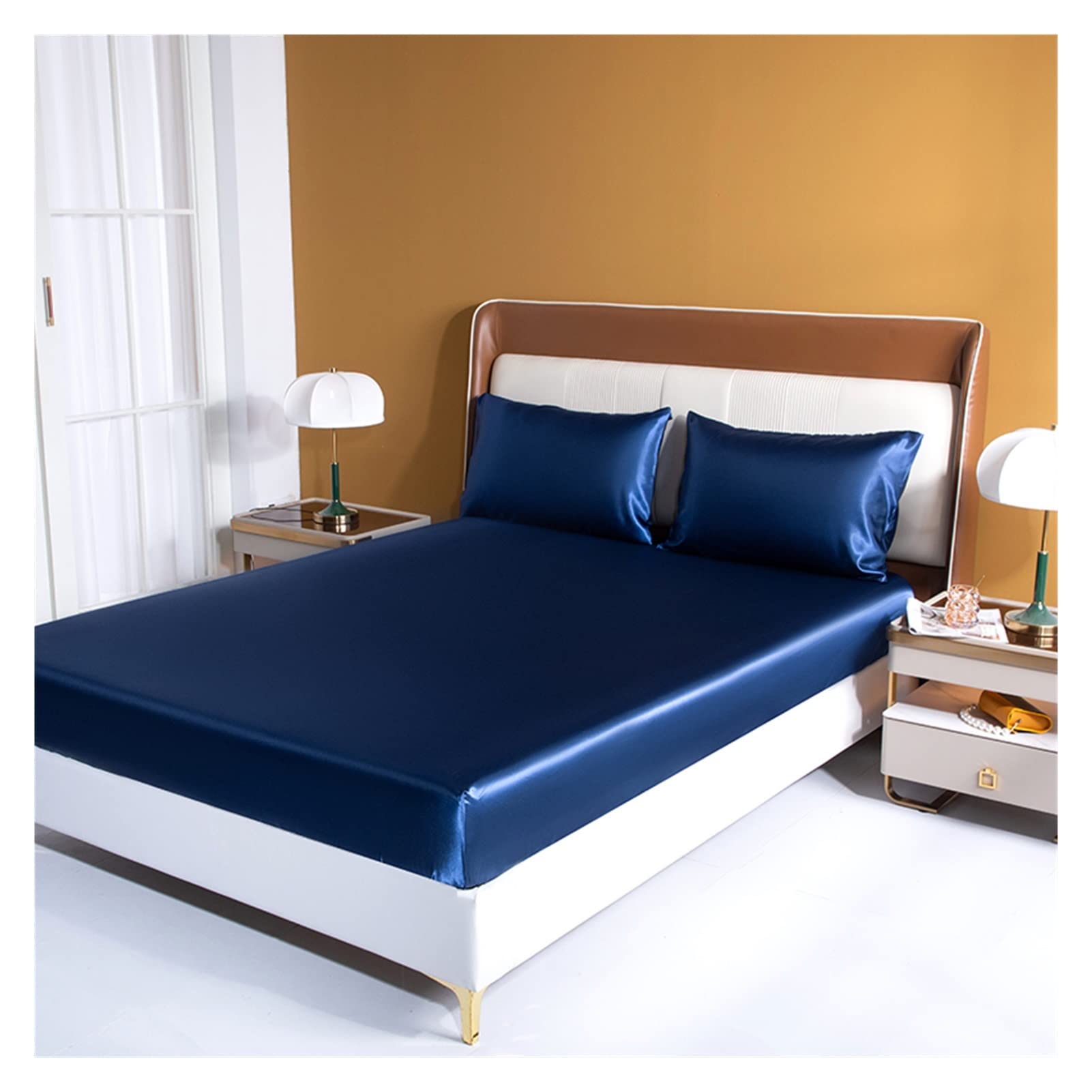 Drap en soie Ice Silk bleu 90x200 luxueux drap-housse en satin